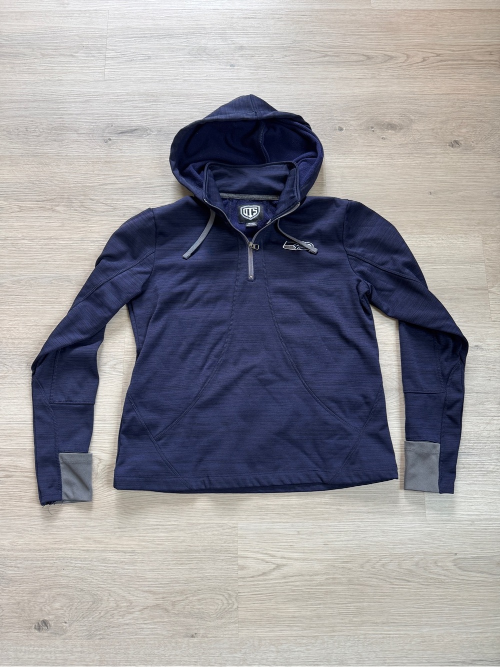 OTS Seattle Seahawks Navy Quarter Zip Performance Hoodie Women’s Medium